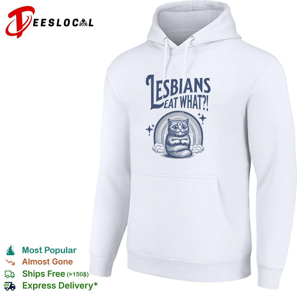 Worried cat sitting lesbians eat what meme shirt