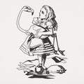 Alice Holding a Flamingo Croquet Mallet
