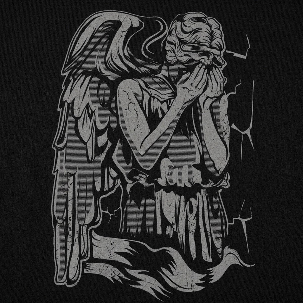 Angel Weeping Cracked Stone Statue Covering Its Face
