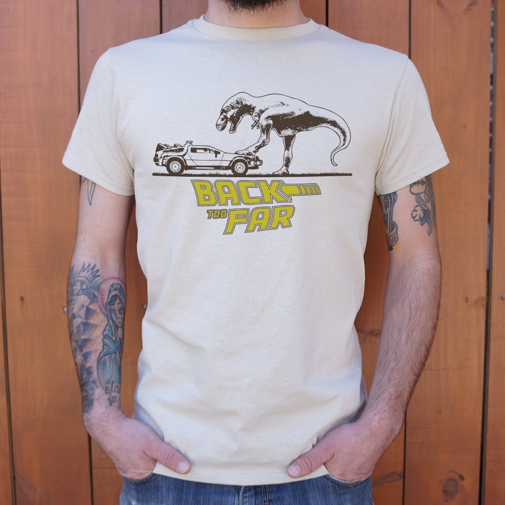 Back Too Far Time Machine DeLorean and T-Rex