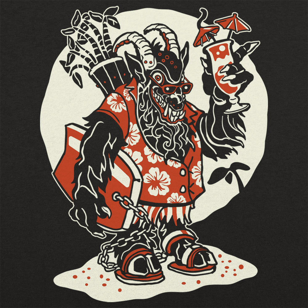 Beach Krampus Holiday Demon in Hawaiian with Cocktail
