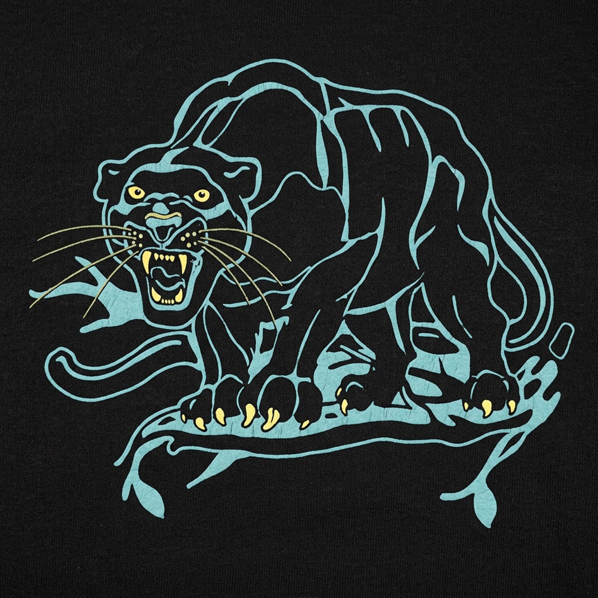 Black Panther Roaring in Classic Tattoo Art Style