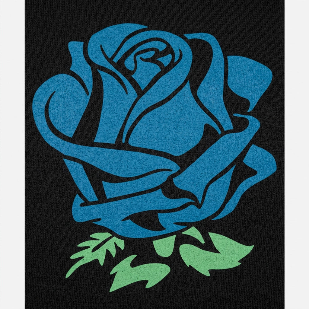 Blue Rose Flower in Tattoo Style Graphic