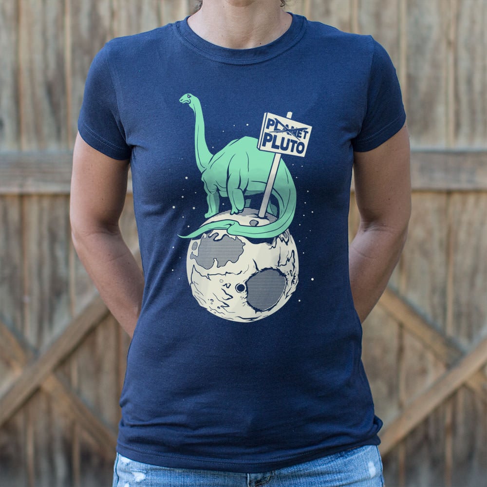 Brontosaurus On Pluto Holding a Planet Protest Sign