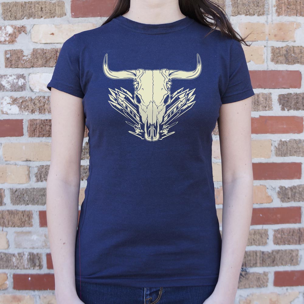 Bull Skull Western Tribal Feathers Graphic