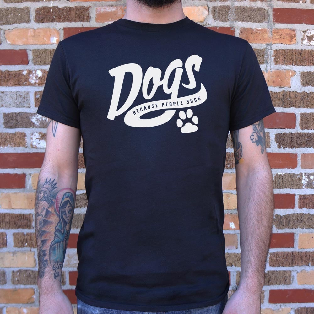 Dogs Because People Suck Retro Script Paw Print Design