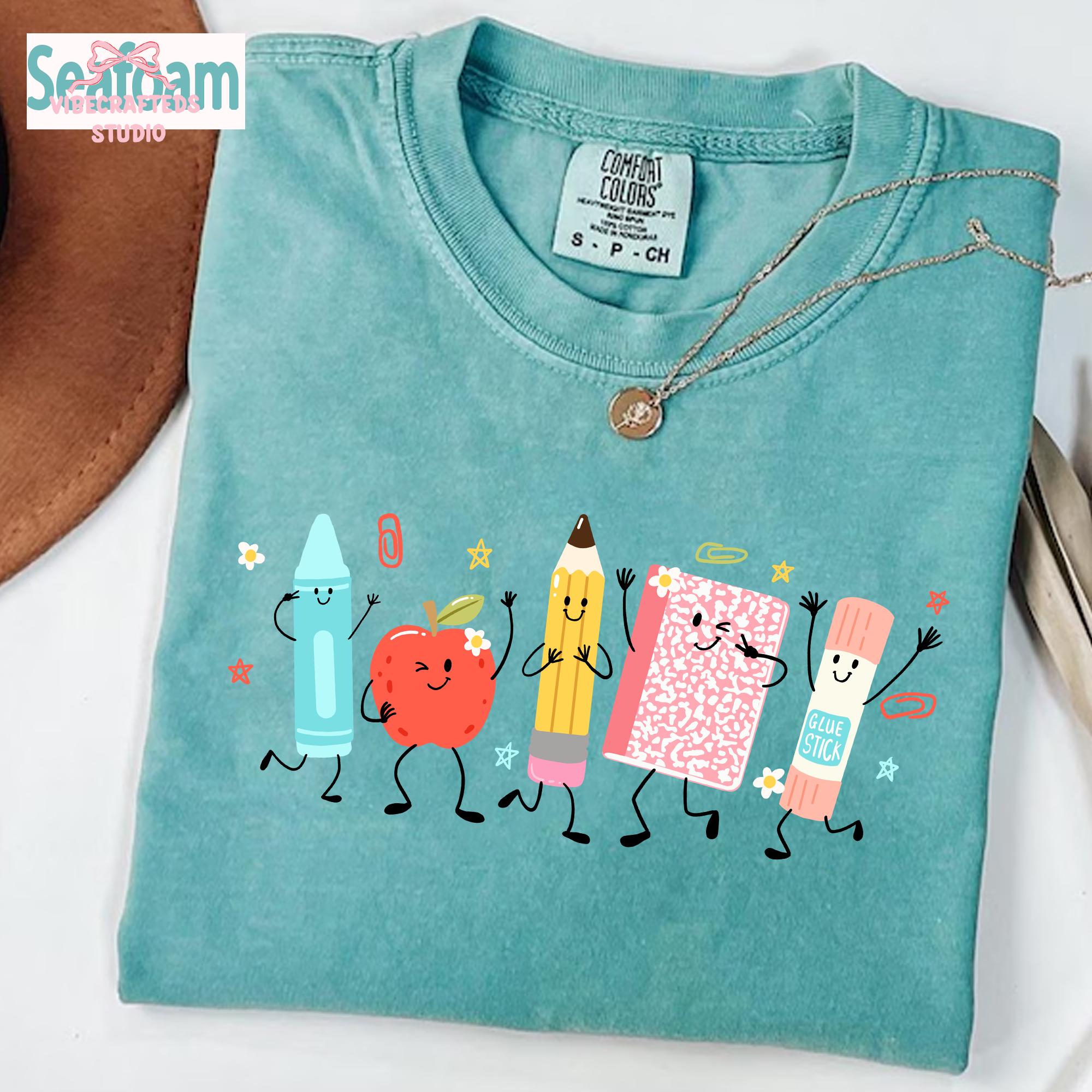 School Supplies Comfort Colors Back School Teacher Crayon Pencil Notebook Tee Kindergarten Teacher (1)