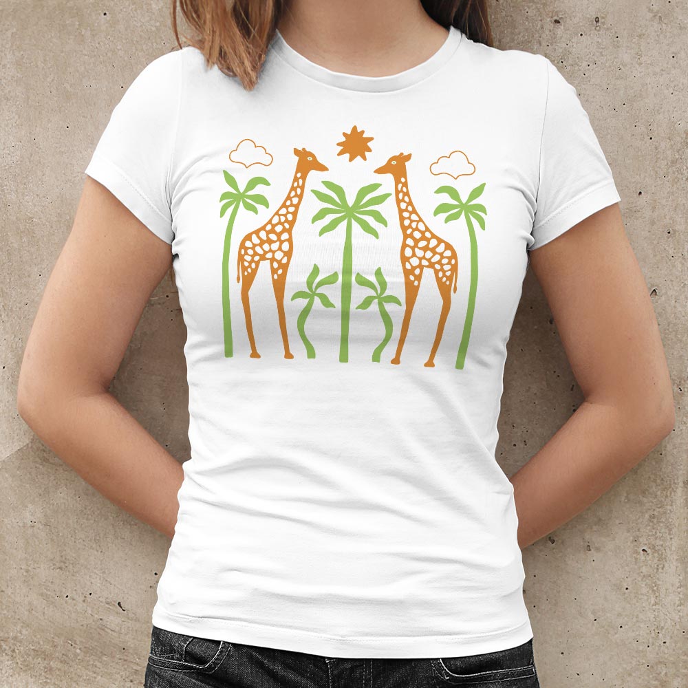 Giraffes in the Savanna with Palm Trees