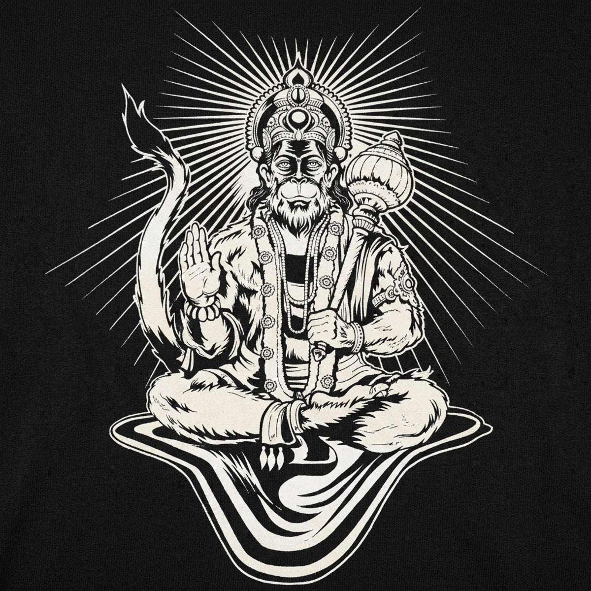 Hanuman Monkey God Sitting with Mace and Blessing Hand