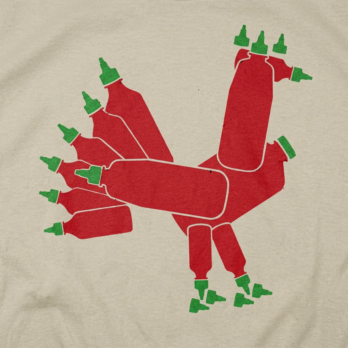 Hot Sauce Rooster Made of Sriracha Bottles
