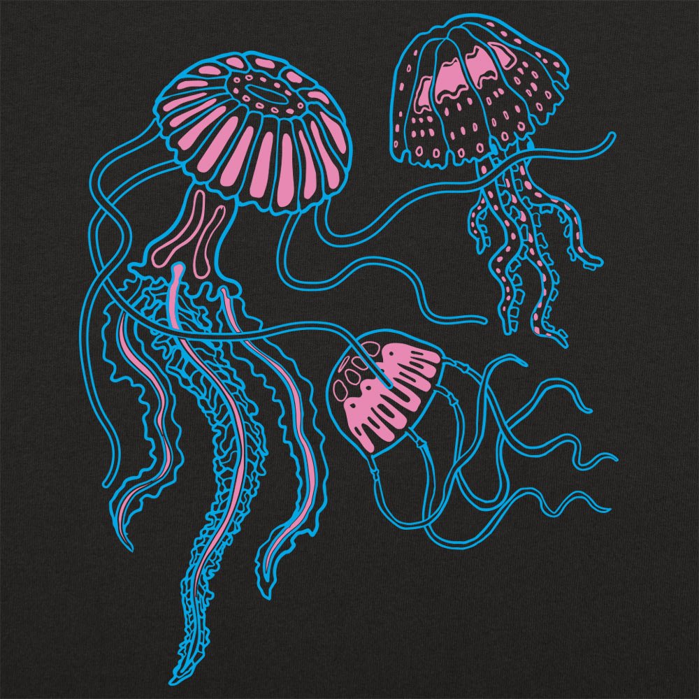 Jellyfish Trio Three Neon Pink and Blue Jellyfish with Flowing Tentacl