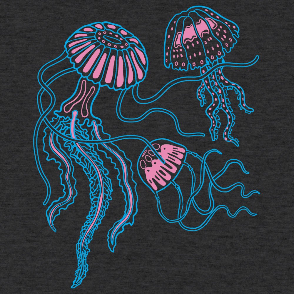 Jellyfish Trio Three Neon Pink and Blue Jellyfish with Flowing Tentacl