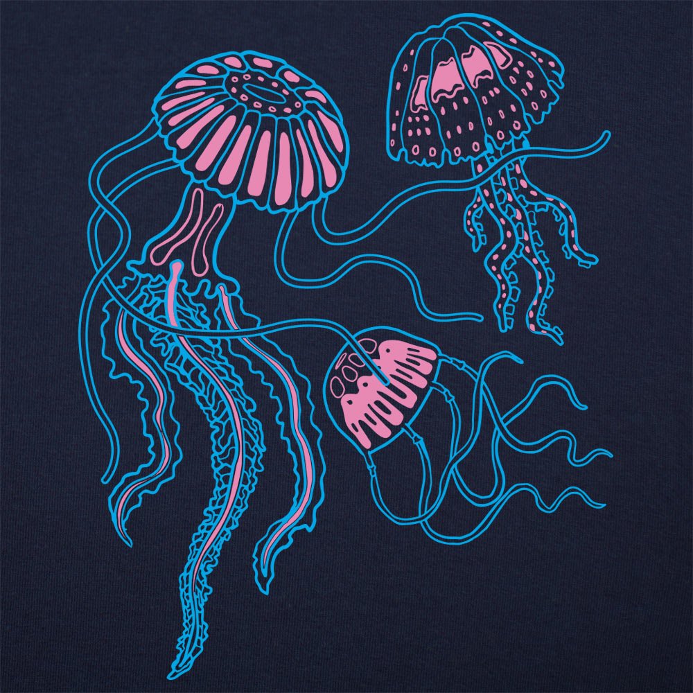 Jellyfish Trio Three Neon Pink and Blue Jellyfish with Flowing Tentacl