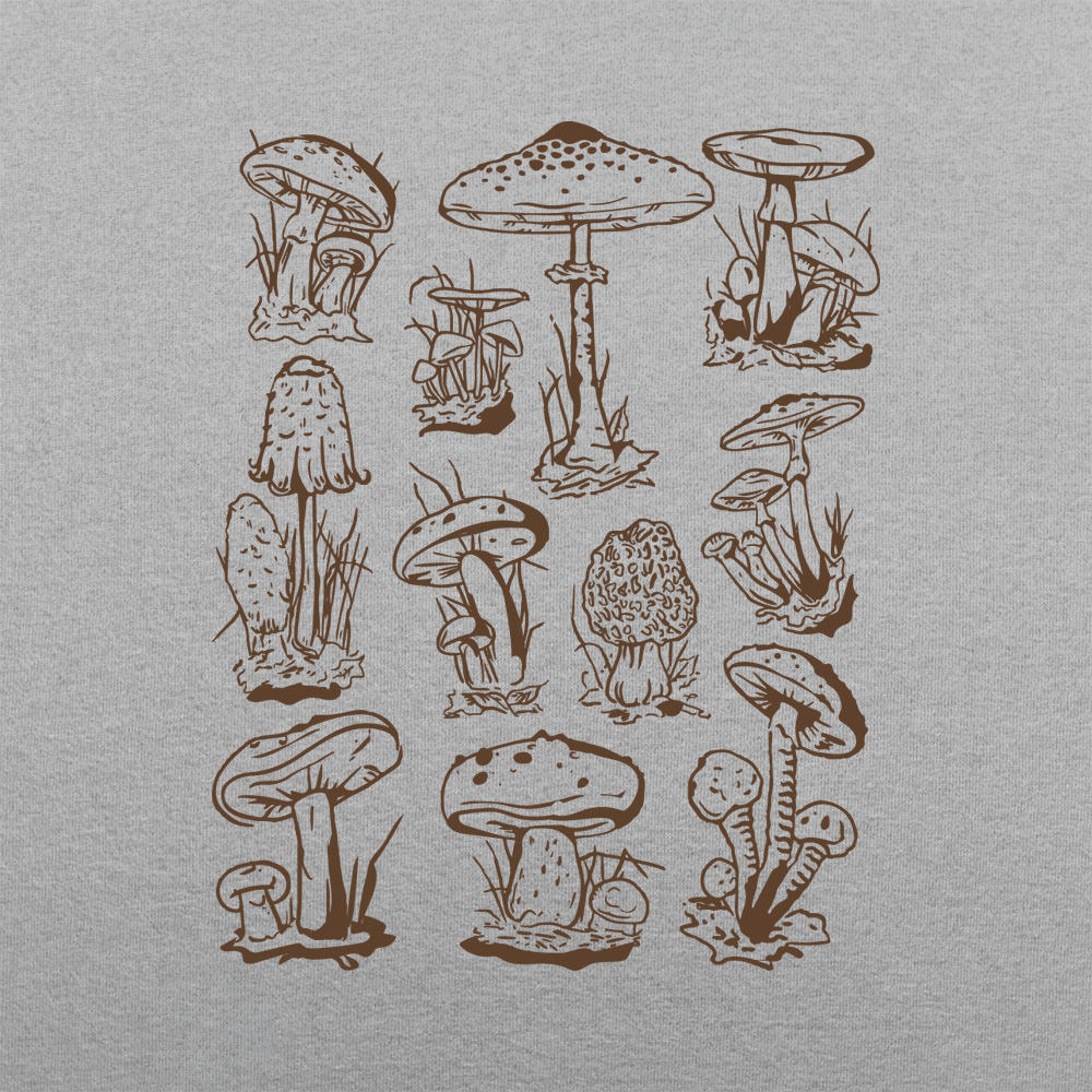 Mushrooms Vintage Botanical Illustration Grid
