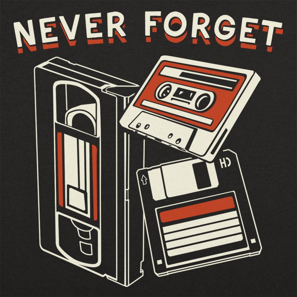 Never Forget Retro VHS Tape Cassette and Floppy Disk