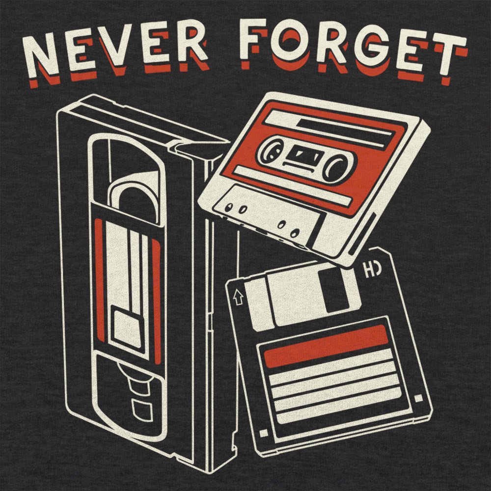 Never Forget Retro VHS Tape Cassette and Floppy Disk