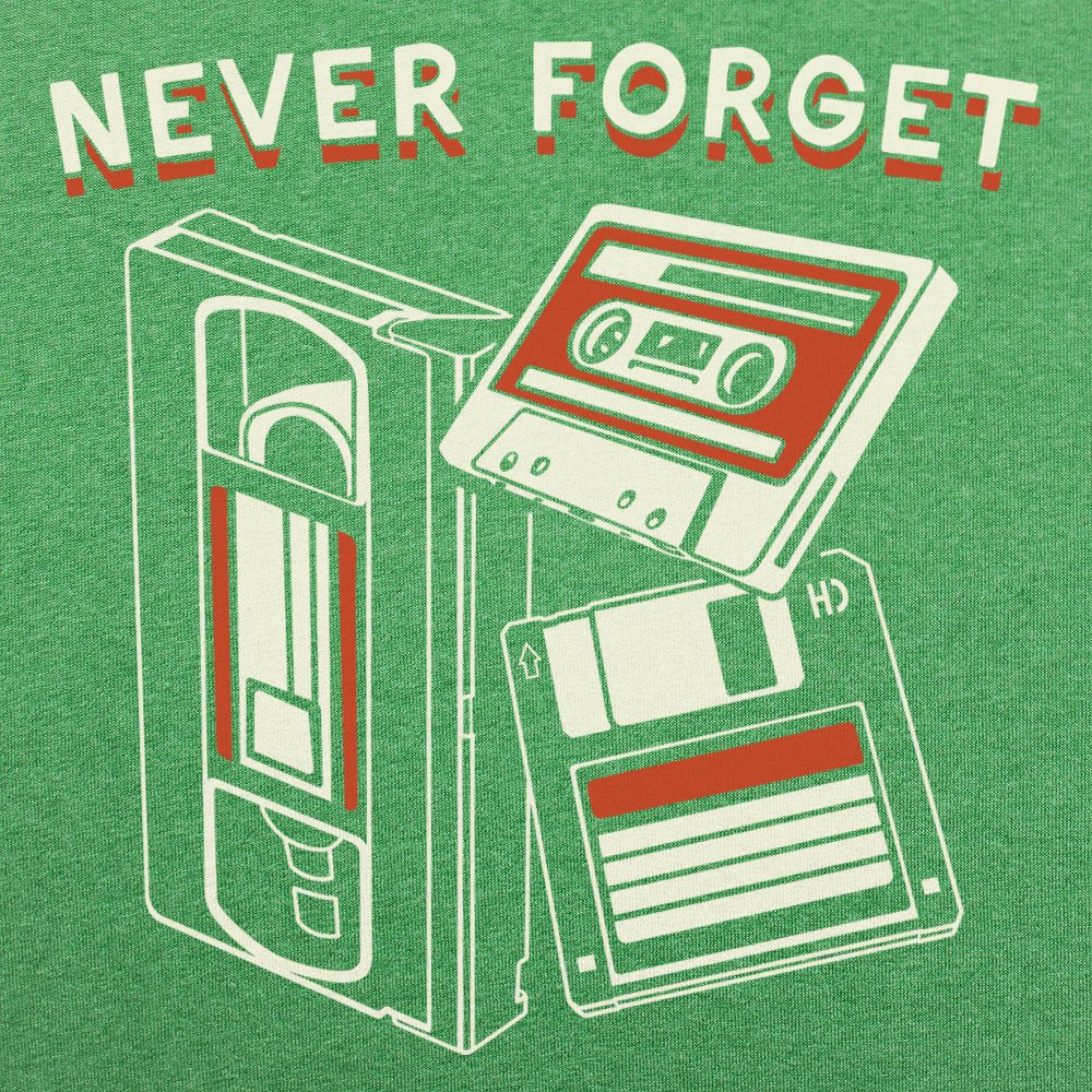 Never Forget Retro VHS Tape Cassette and Floppy Disk
