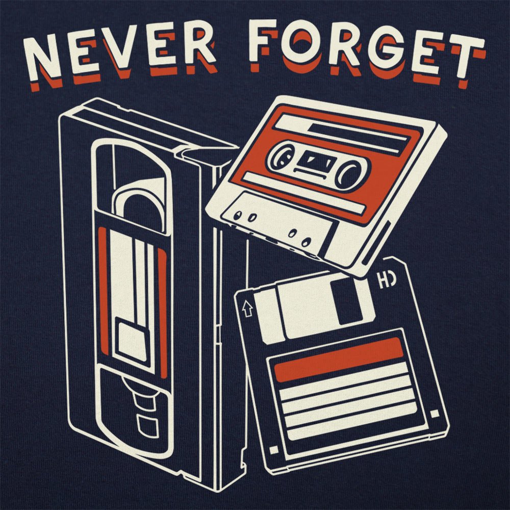 Never Forget Retro VHS Tape Cassette and Floppy Disk