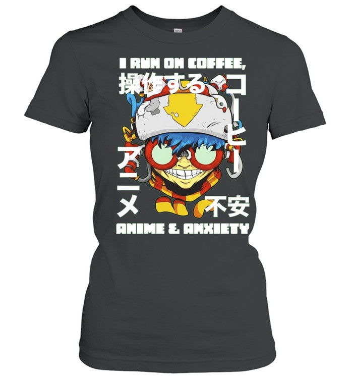 Cyberpunk Gamer I run on coffee anime and anxiety Shirt