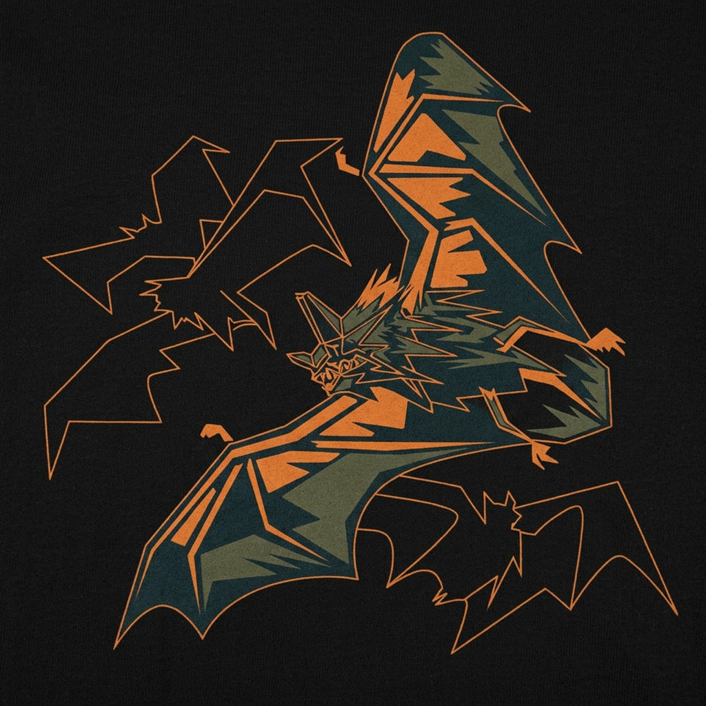 Polygon Bats Flying in Geometric Halloween Design