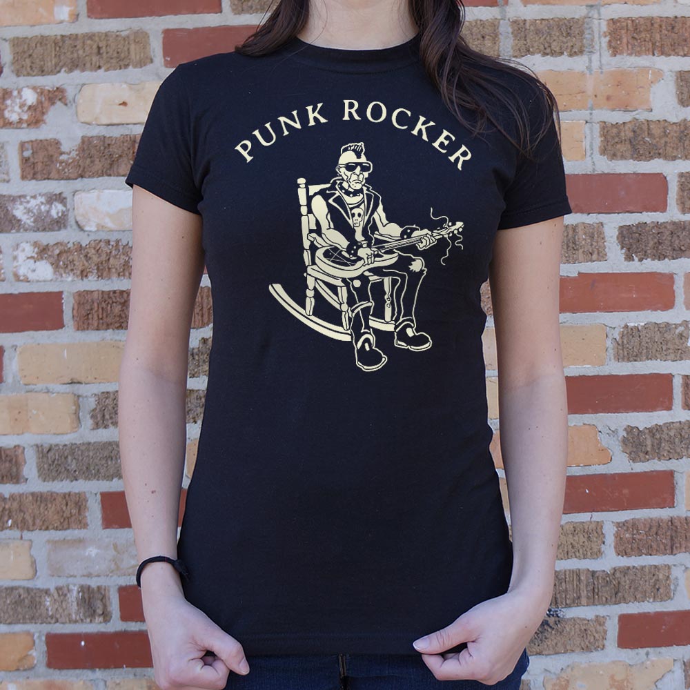 Punk Rocker Old Man in Rocking Chair with Mohawk and Guitar