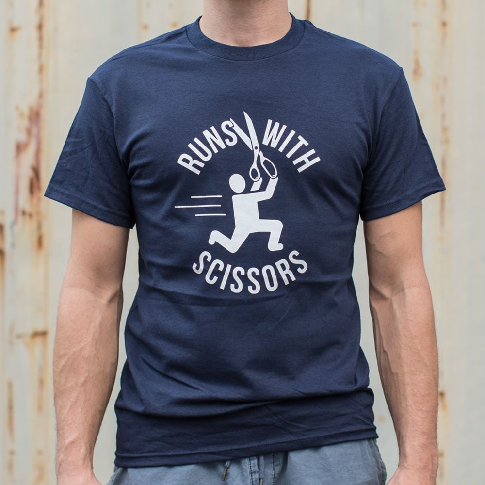 Runs With Scissors Stick Figure Warning Sign