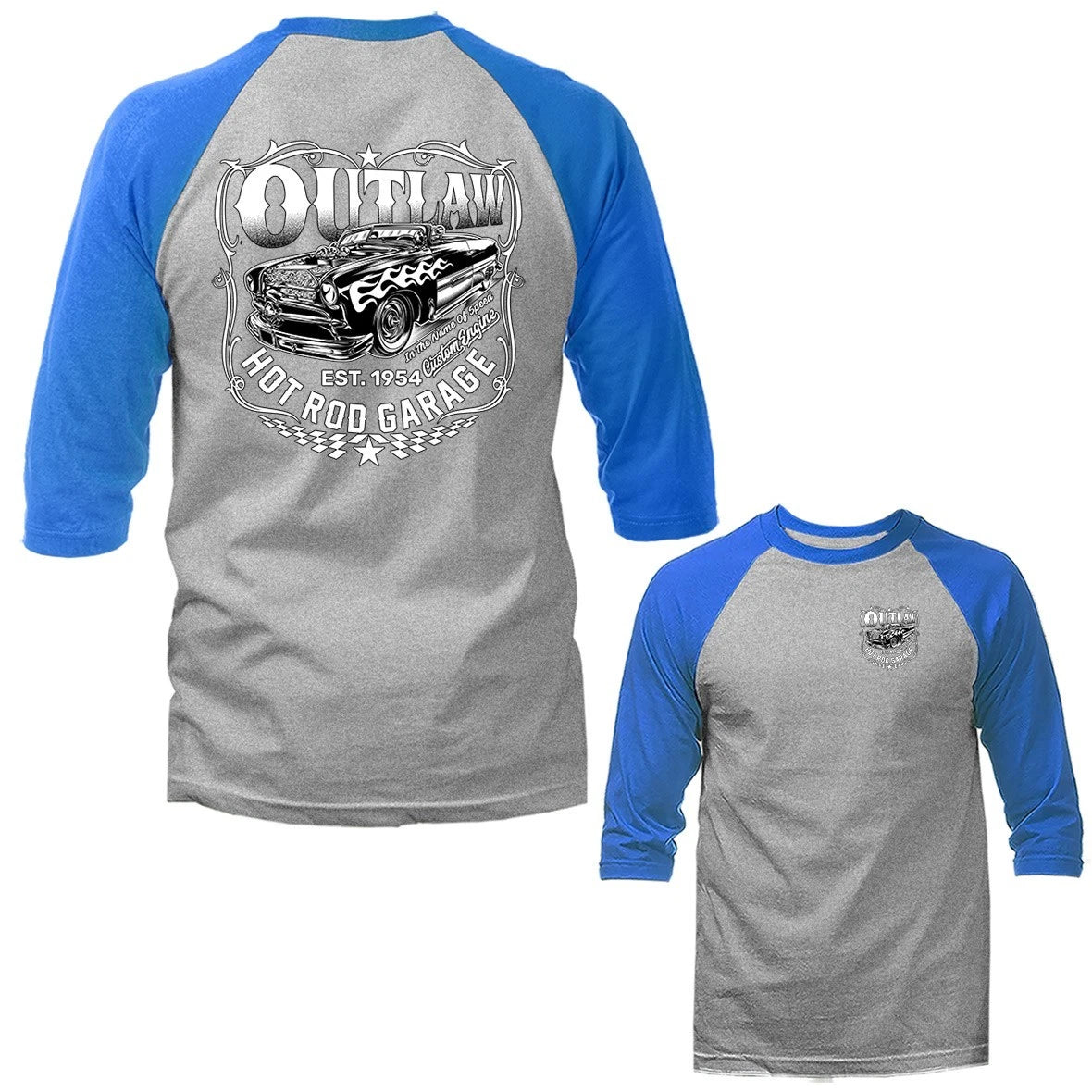Outlaw Hot Rod Garage Classic Vintage Car Automobile 3/4 Sleeve Raglan
