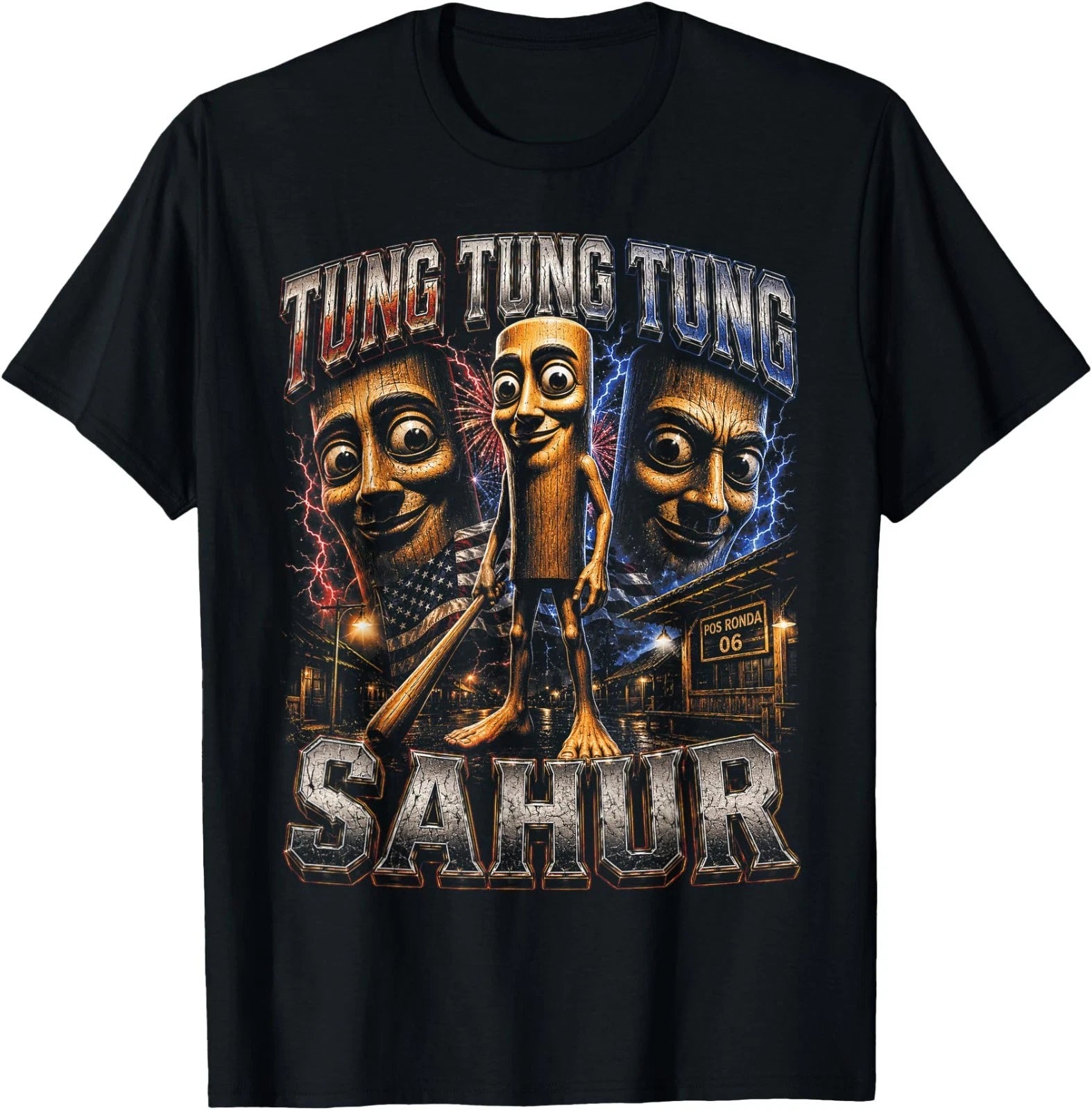 Tung Tung Tung Sahur Triple Face Italian Brainrot Meme T-Shirt