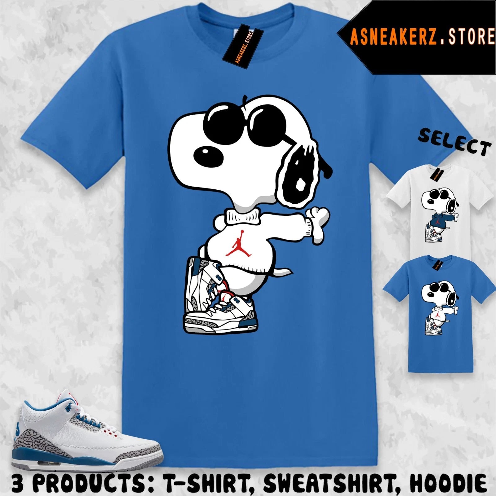Tee Shirt Matching AJ 3 OG True Blue 2026 Match Sneaker S Dog Joe Cool T-Shirt
