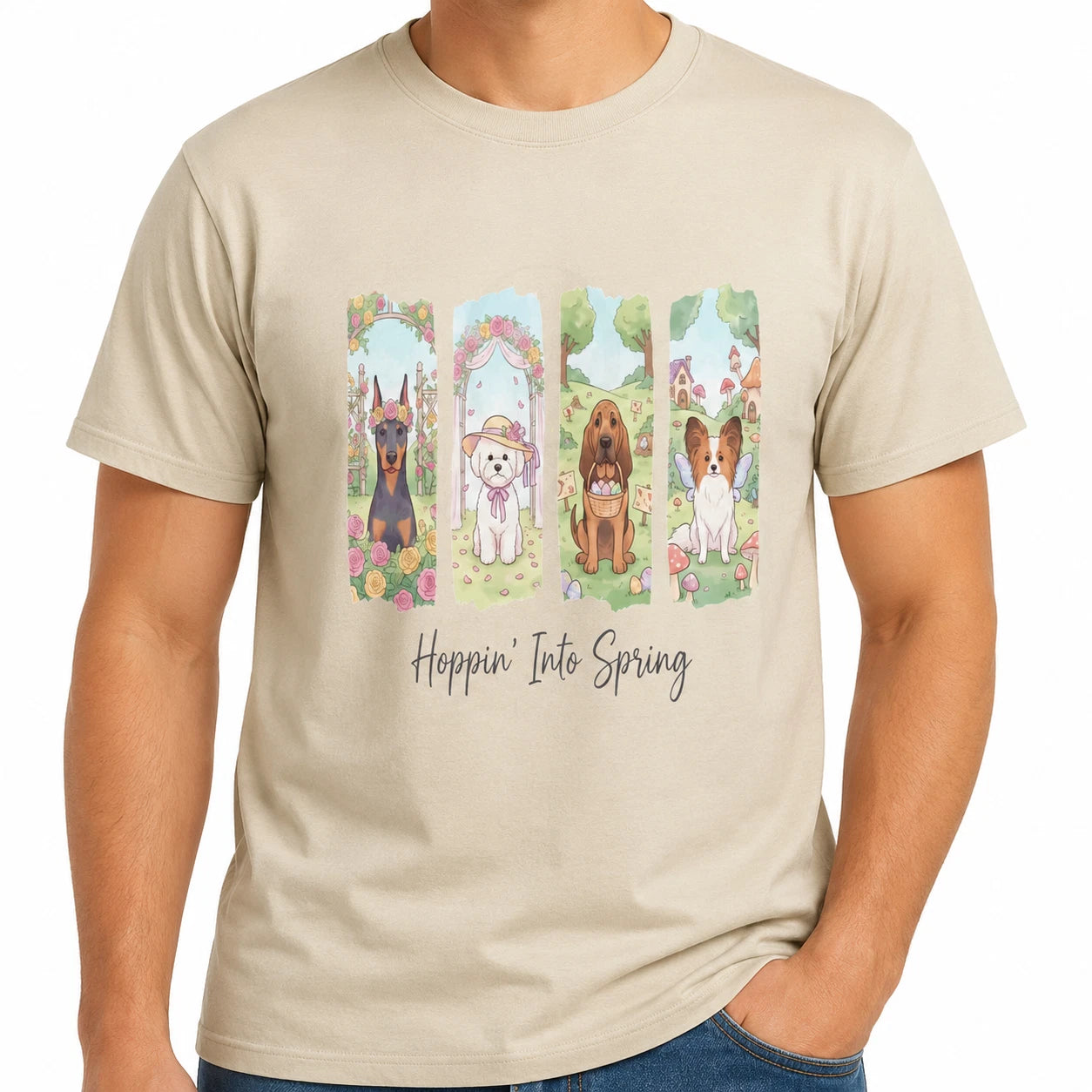 Hoppin' Into Spring Easter Dog Lover T-Shirt Cute Puppy Graphic Unisex Tee