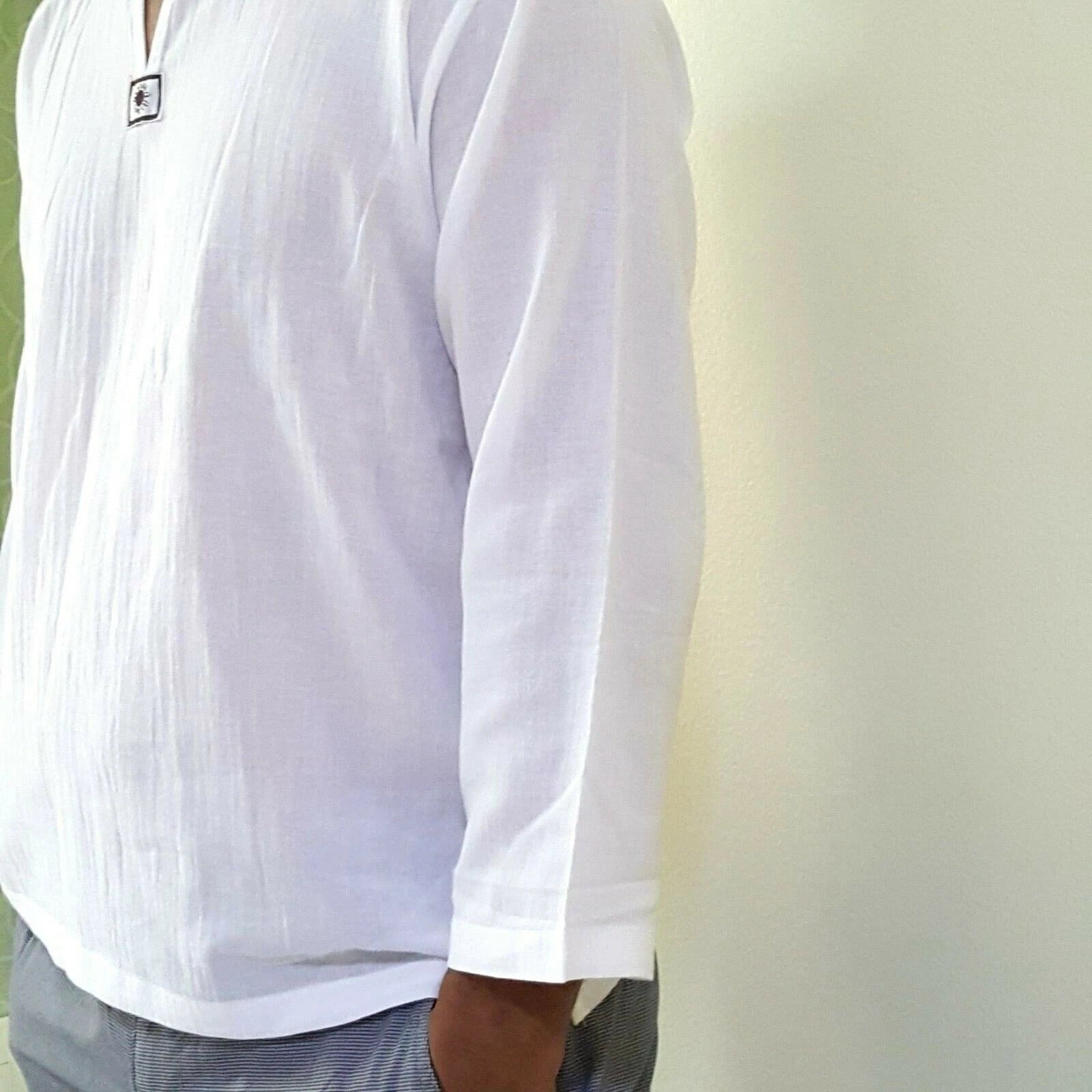 T-Shirt Cotton Linen Thai Hippie Shirt V-Neck Mens Yoga Top Blouse  Summer
