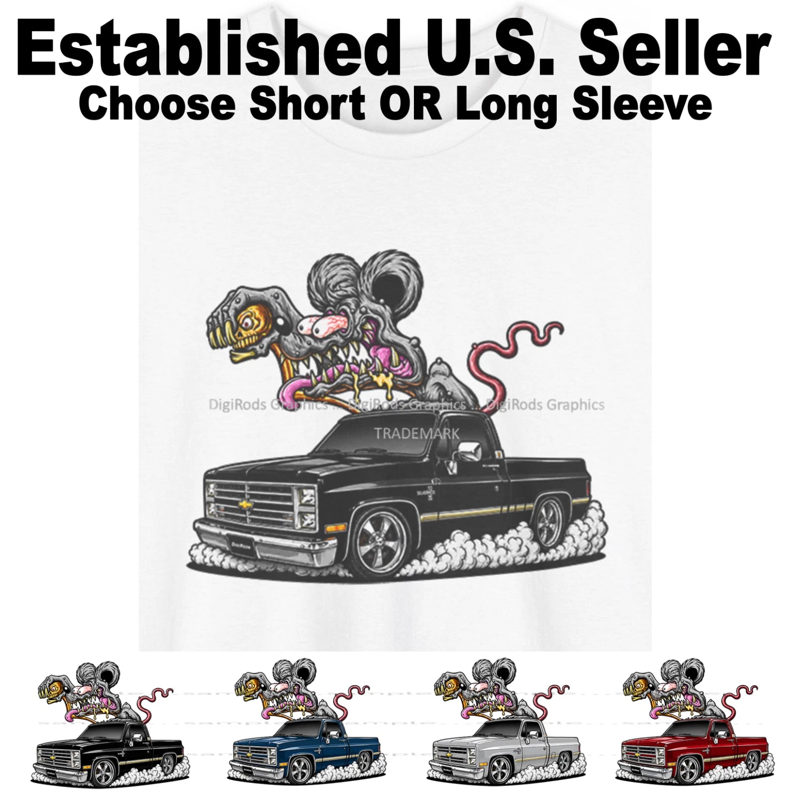 DigiRods Rat Rod Racer Chevy 1980s C10 Silverado Truck Cartoon Car T Shirt