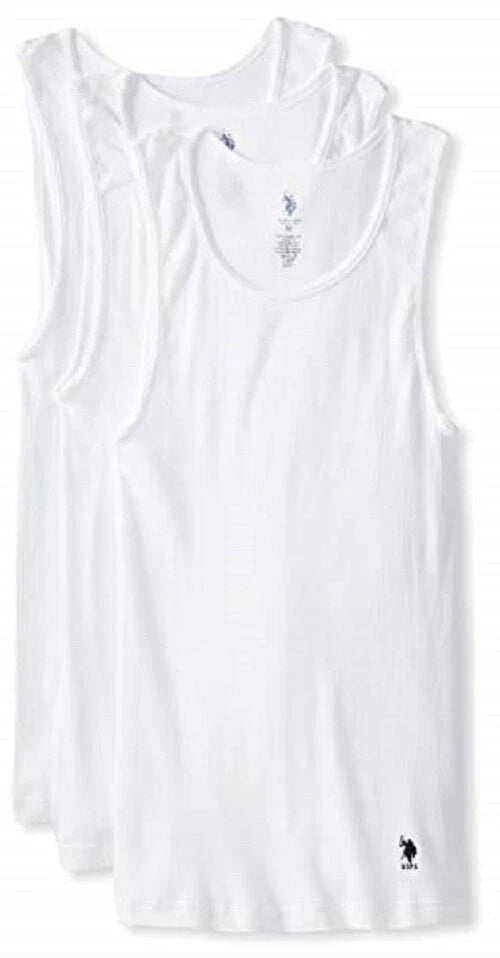 U.S. Polo Association Large Fit Mens White Logo 3 Pack Tanks NEW Ribbed Classic