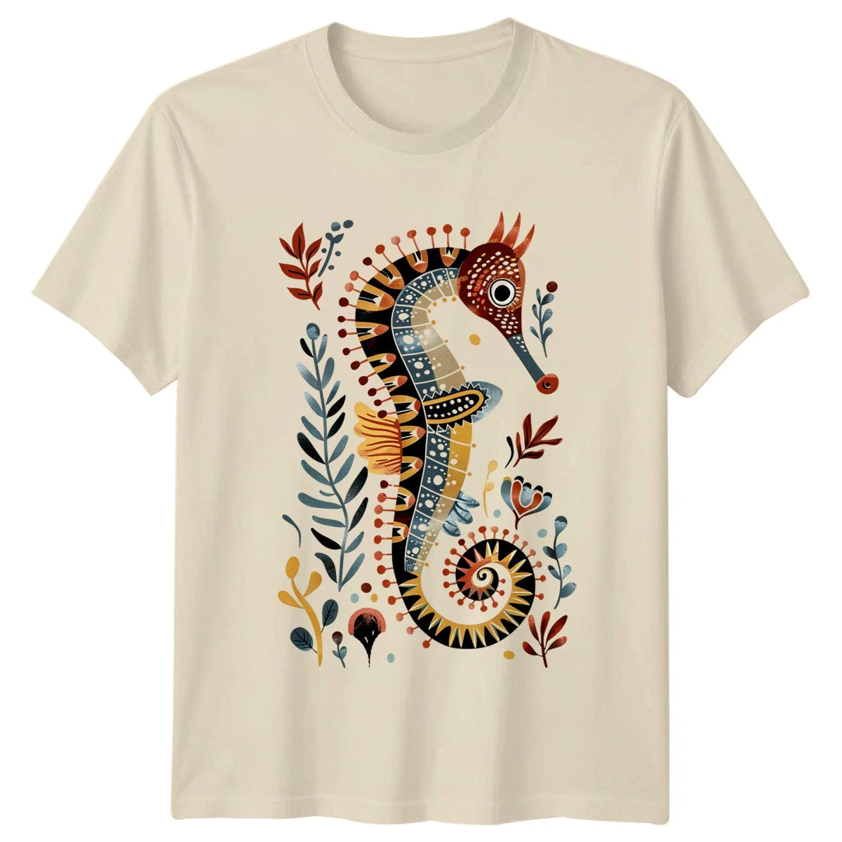 Scandinavian Folk Art Seahorse T-Shirt Marine Life Birthday Gift For Him And Her