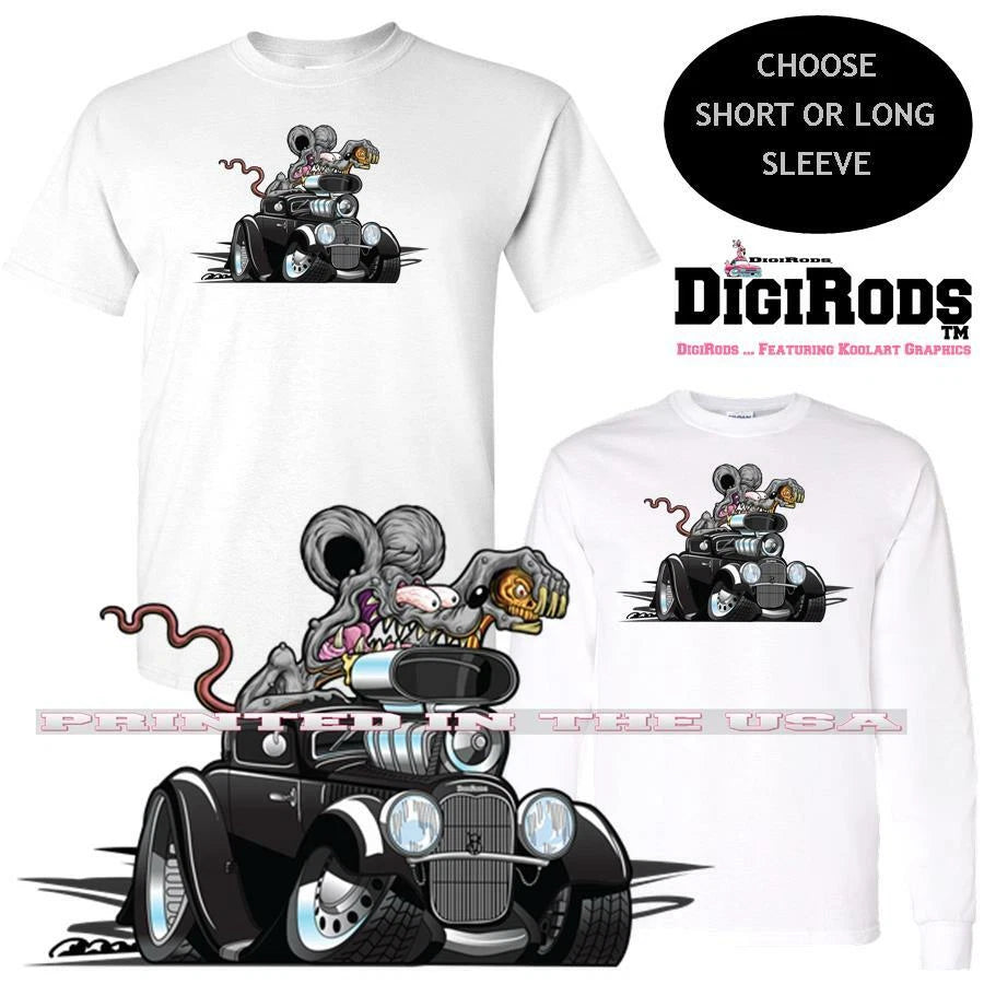 Digirods Rat Rod Racer Black Deuce Coupe Hot Rod Race Car Cartoon Art T Shirt