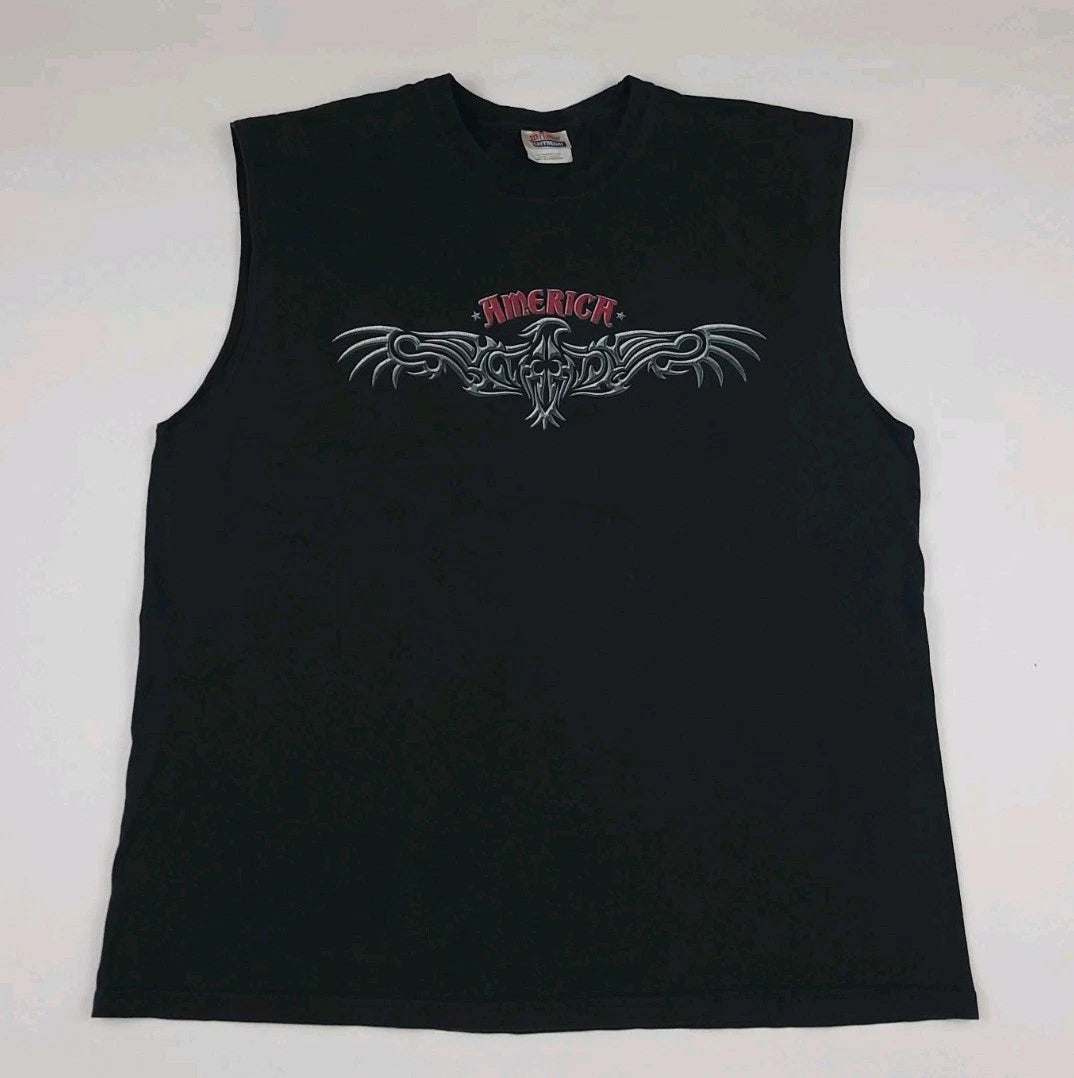 Vintage Y2k America Tribal Bird Eagle Print Sleeveless Shirt Tank USA Patriotic