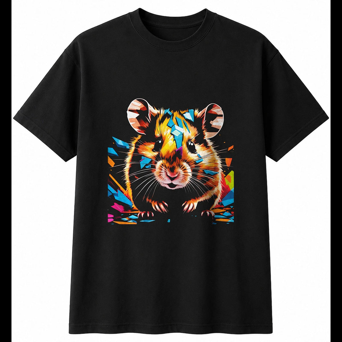 Neon Syrian Hamster Shattered Cute Mens T-Shirt Black 100% Cotton Kawaii