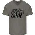 Bear Tree Animal Ecology Mens V-Neck Cotton T-Shirt