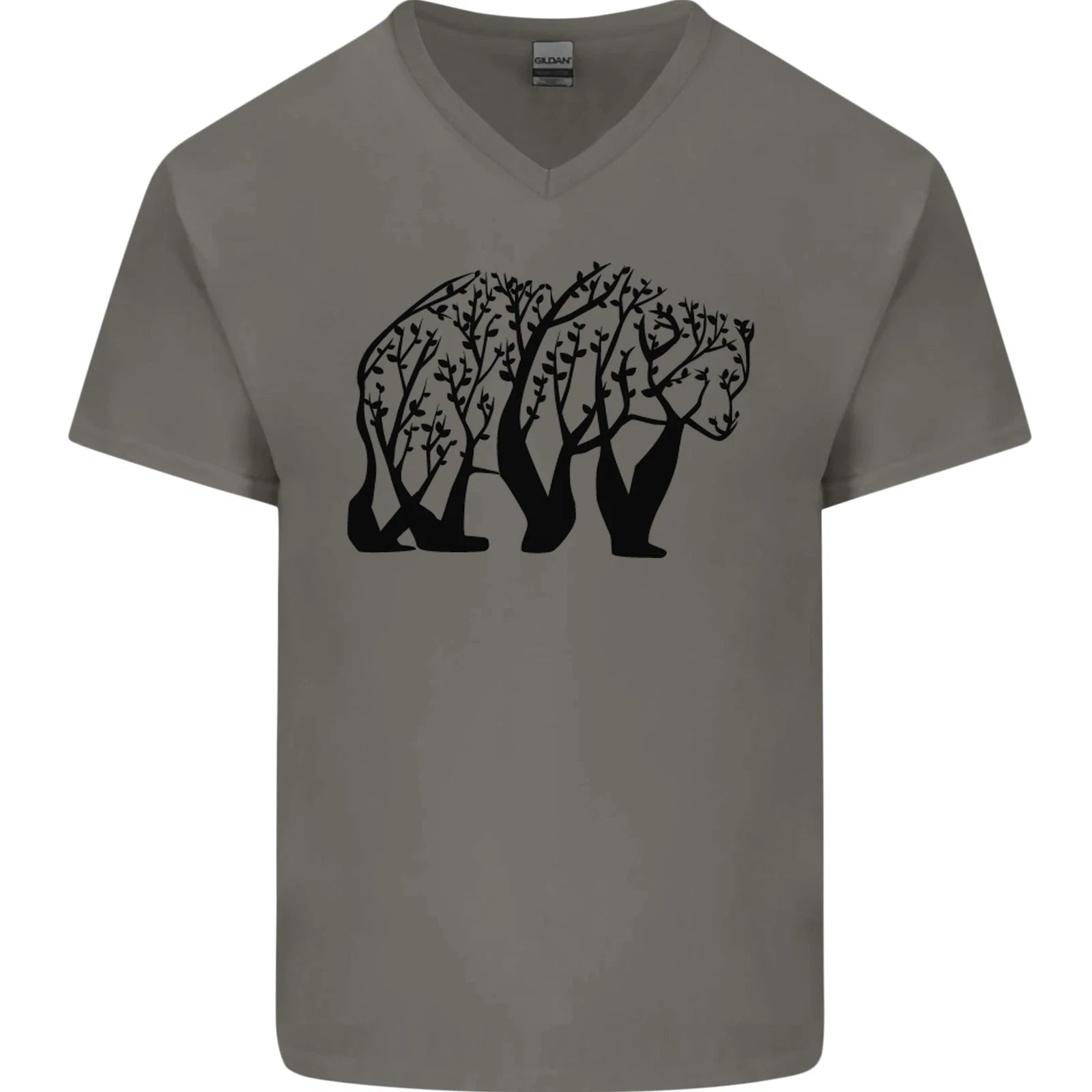 Bear Tree Animal Ecology Mens V-Neck Cotton T-Shirt