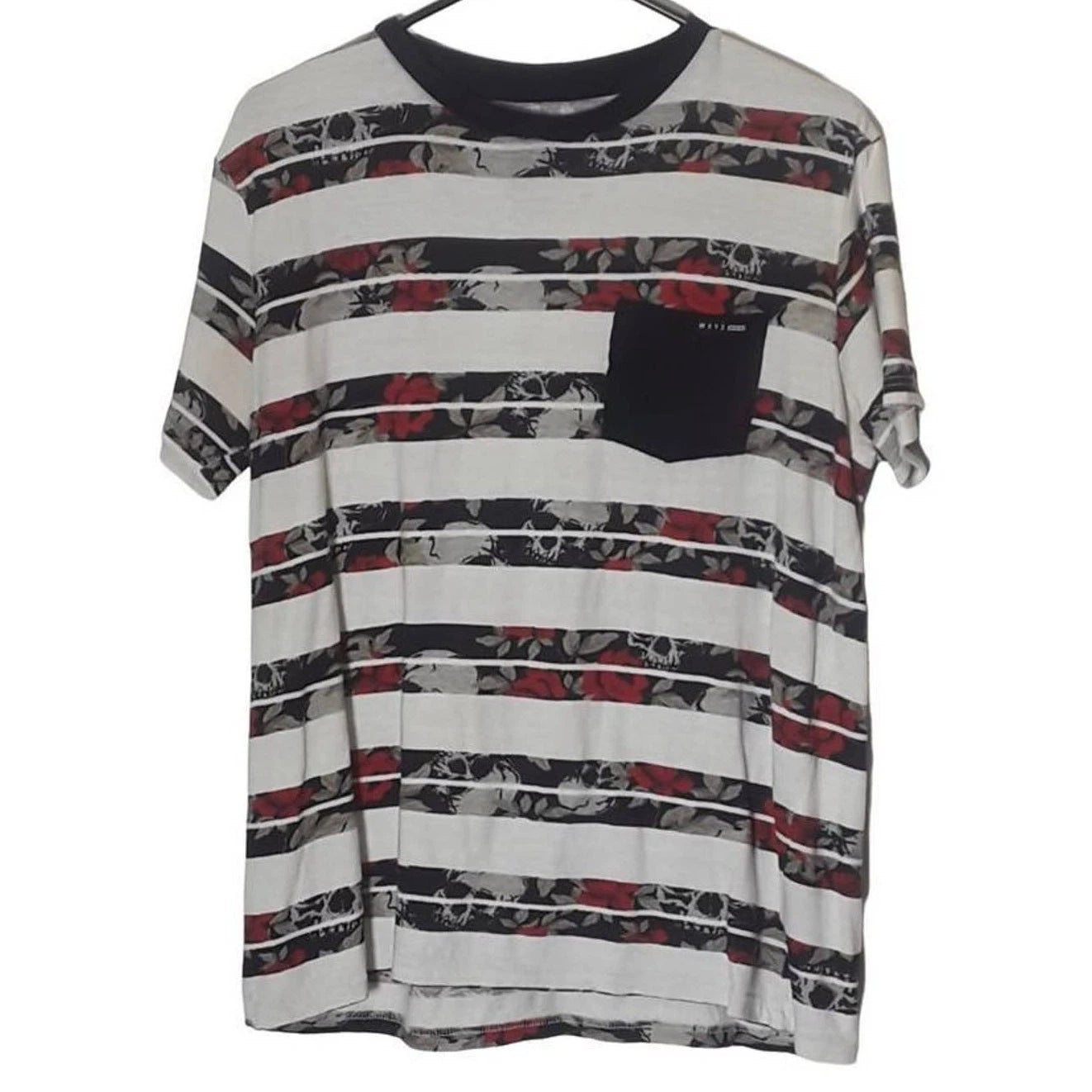 WXYZ Skull Rose Striped Men T-Shirt Floral Tee Small Streetwear Skater Graphic