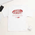 Stay Focused White Cotton T-Shirt Motivational Graphic Back Print Unisex Size M