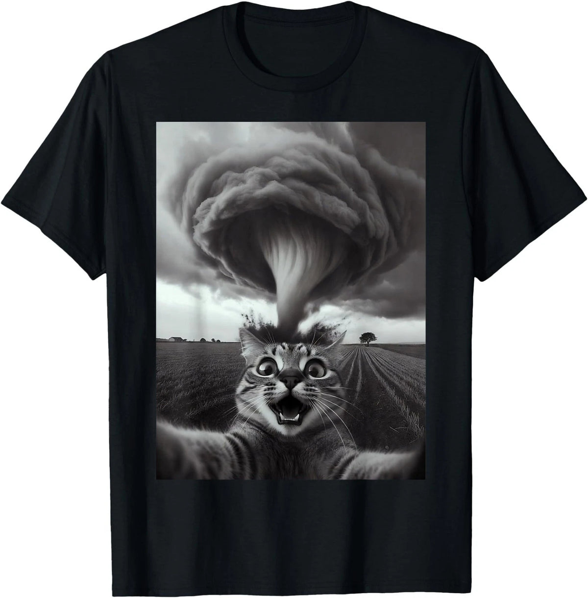 Funny Tornado Selfie Cat Meme – Cute Storm Weather Humor T-Shirt