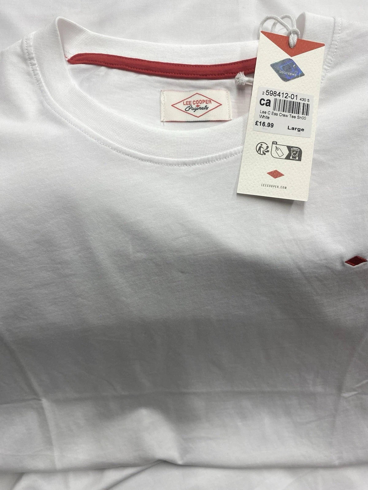 Lee Cooper Originals Men's T-Shirt 2Pairs Size L Short Sleeve Cotton White New