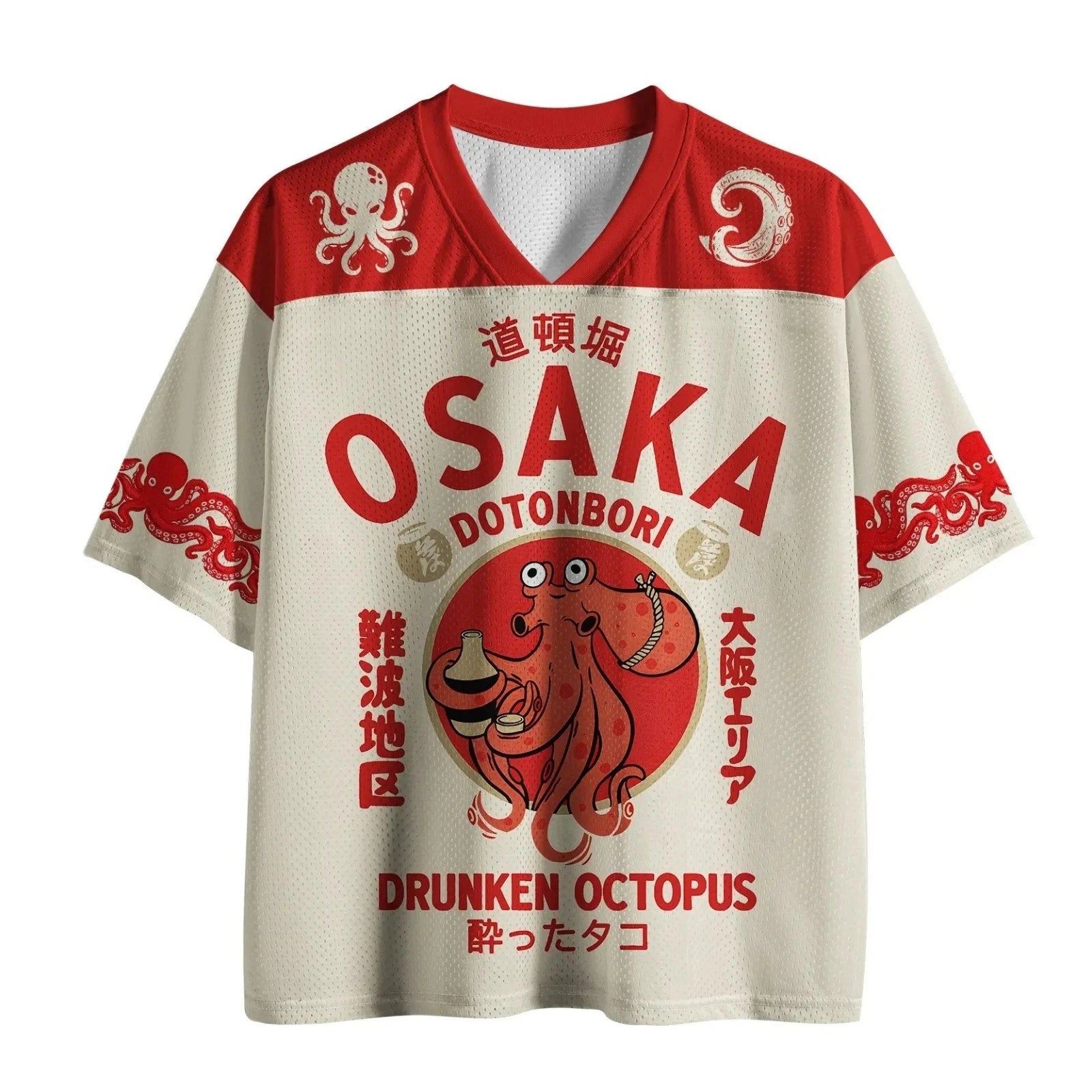 Unisex 3D Octopus Print V Neck T Shirt Oversized Casual Streetwear Tee
