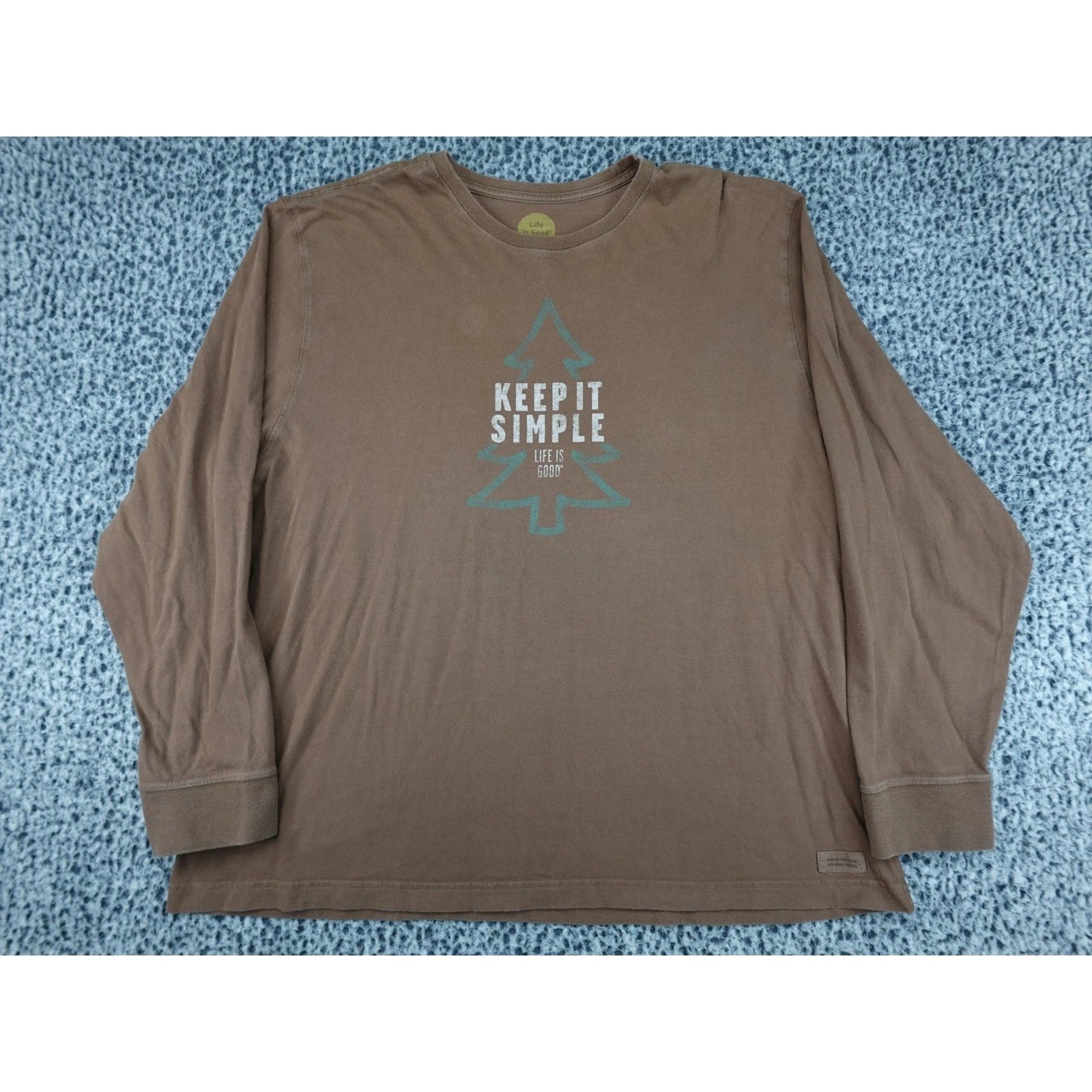 Life is Good Long Sleeve T-Shirt Mens XXL Brown Keep It Simple Pine Tree