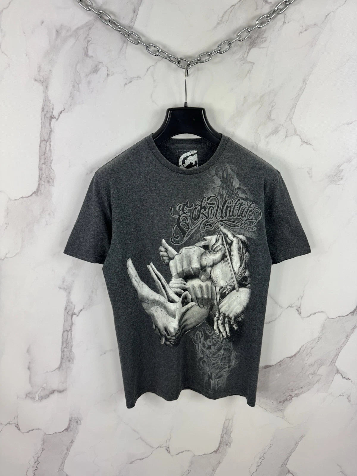 Ecko Unltd Street Graphic T-Shirt Hand Sign Artwork Y2K Size M