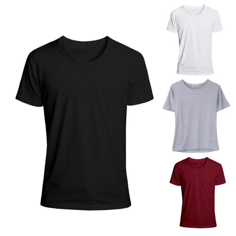 Large Size Fitness T-shirt Men s Fashion Solid Color Round Neck Short