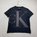 Y2K Calvin Klein T-Shirt Mens L Black Abstract CK Logo Graphic Grey / Red
