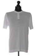 Daniele Fiesoli Mens T-Shirt L White Plain Stand Collar Short Sleeve Jersey Linen NEW