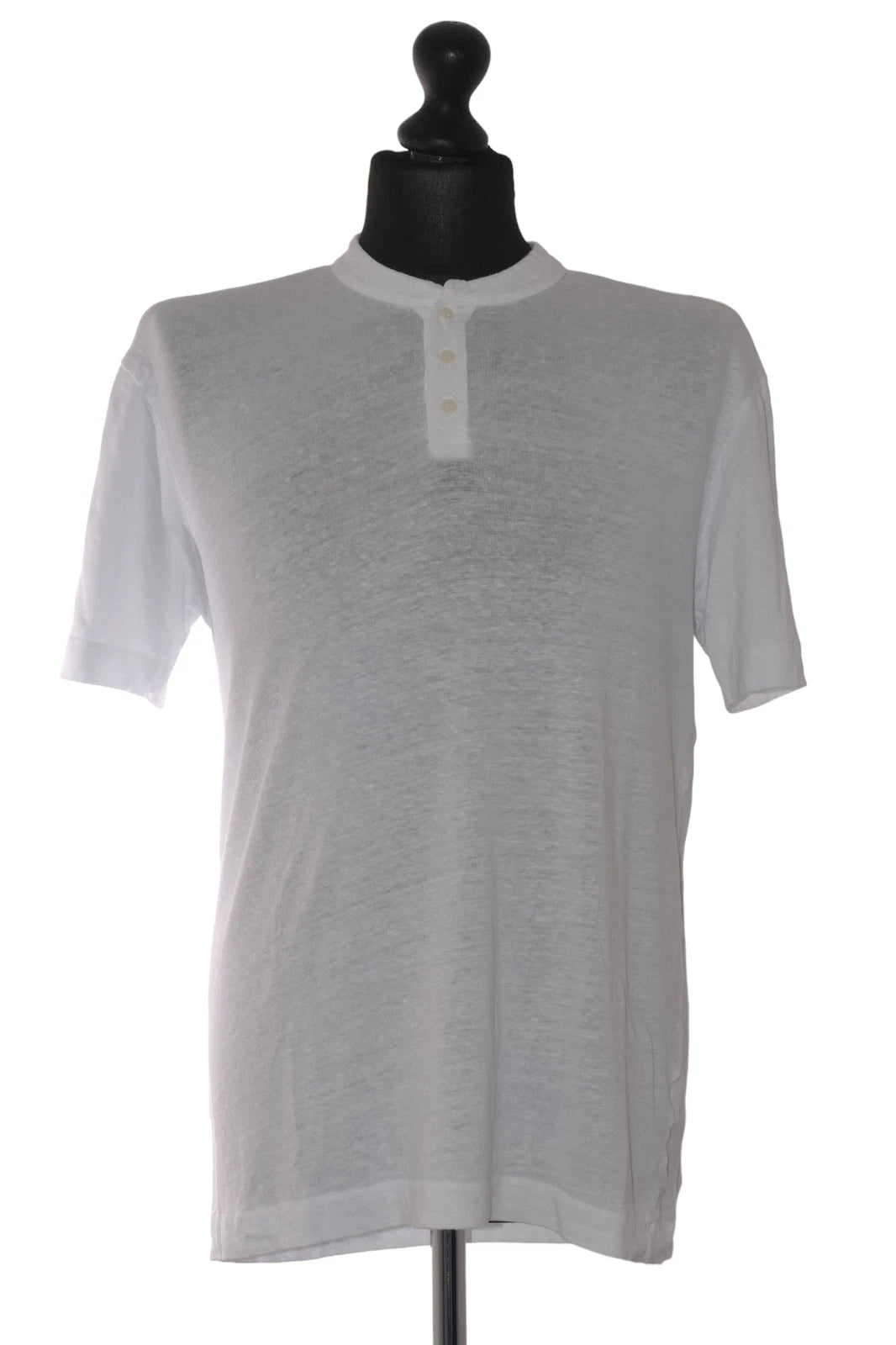 Daniele Fiesoli Mens T-Shirt L White Plain Stand Collar Short Sleeve Jersey Linen NEW